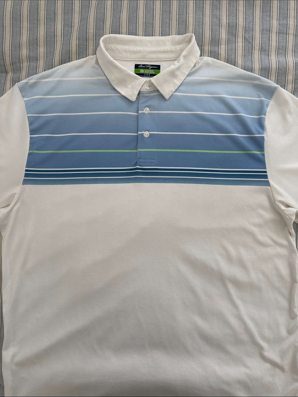 Hogan White Polo with Blue Gradient Stripe Yoke. Size L